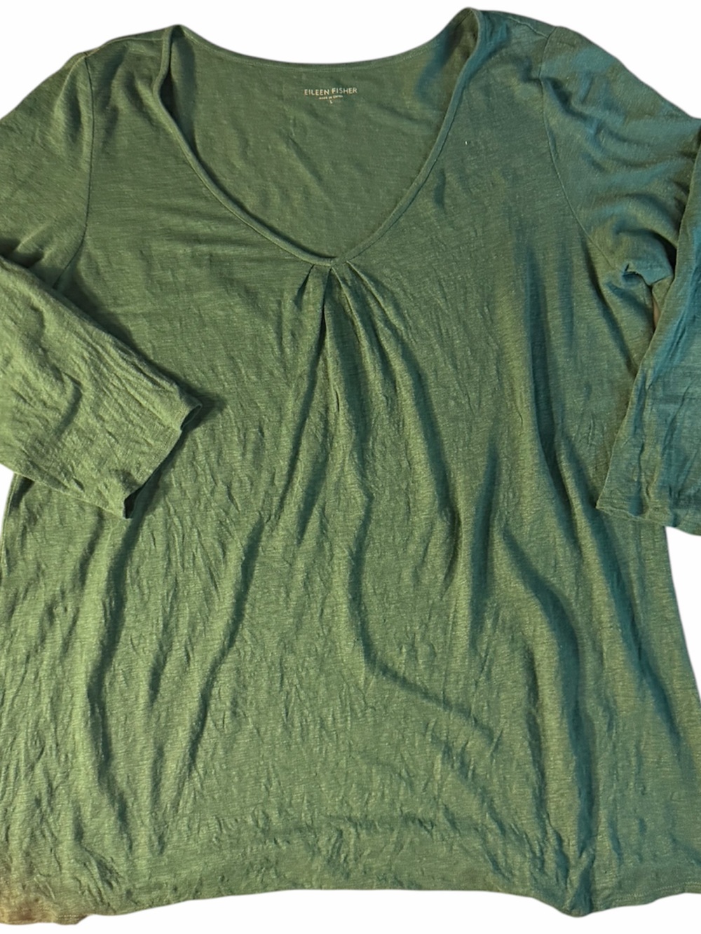 Eileen Fisher | Organic Linen Earthy Green Long Sleeve Knit Casual Top Large